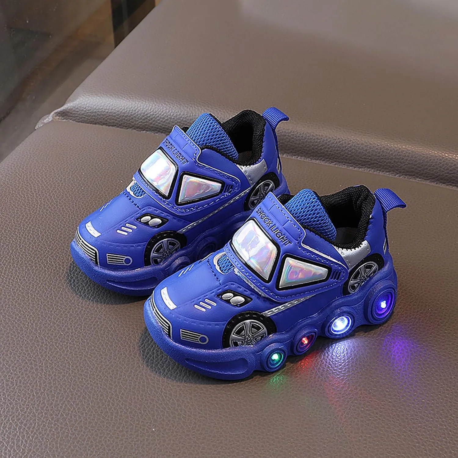 Baby Infant Cartoon Lights up Sneakers Newborn Boys Glitters Leather Soft Sport Shoes Toddler First Walking Non Slip