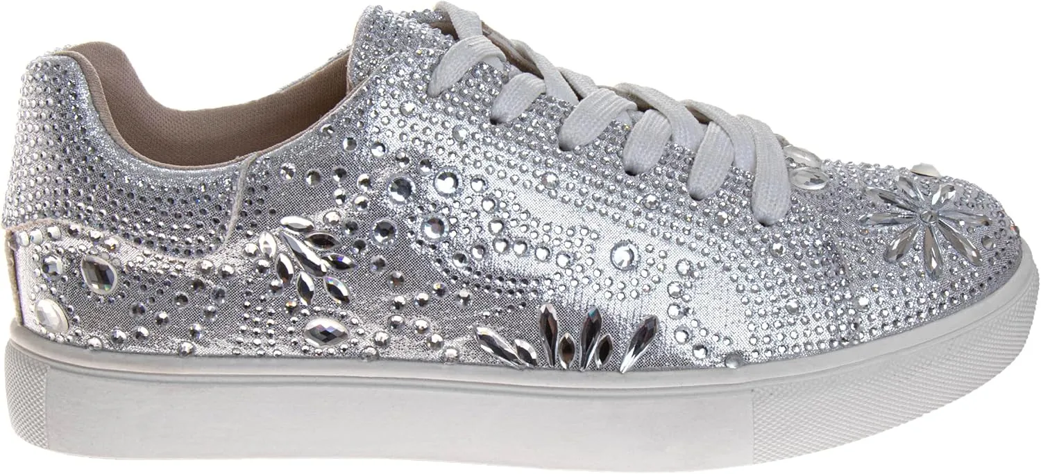 Badgley Mischka Low Top Girl Shoes - Kids Casual Light Sparkly Girls Fashion Sneakers Size Little Kids - Big Kids