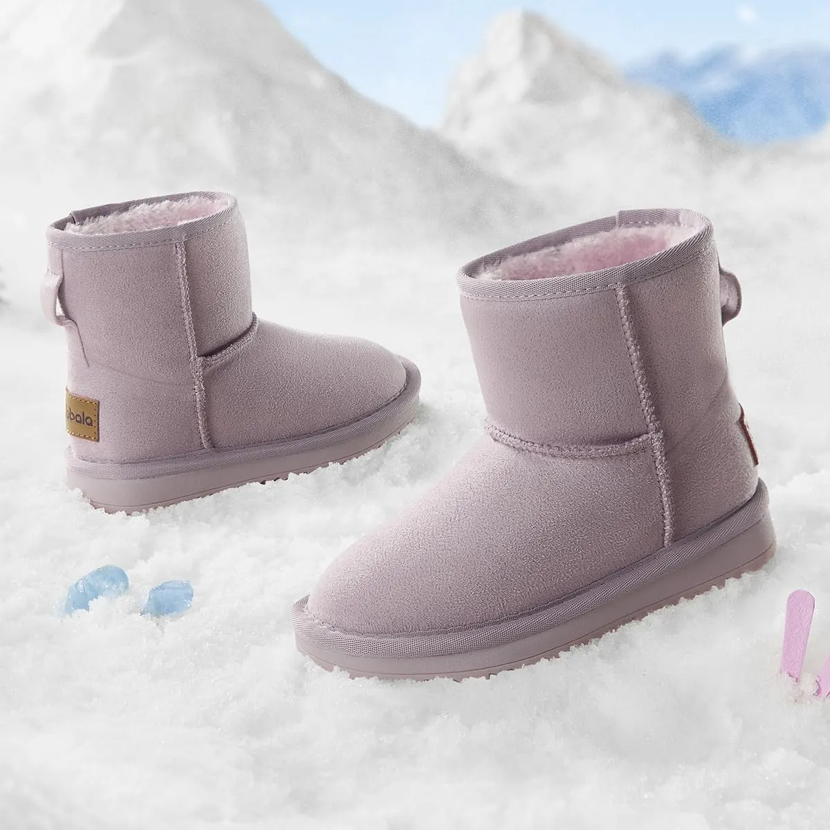 Balabala Kids Suede Winter Snow Boots, Ankle Height, Warm Lining Winter Boots for Toddler Boys Girls