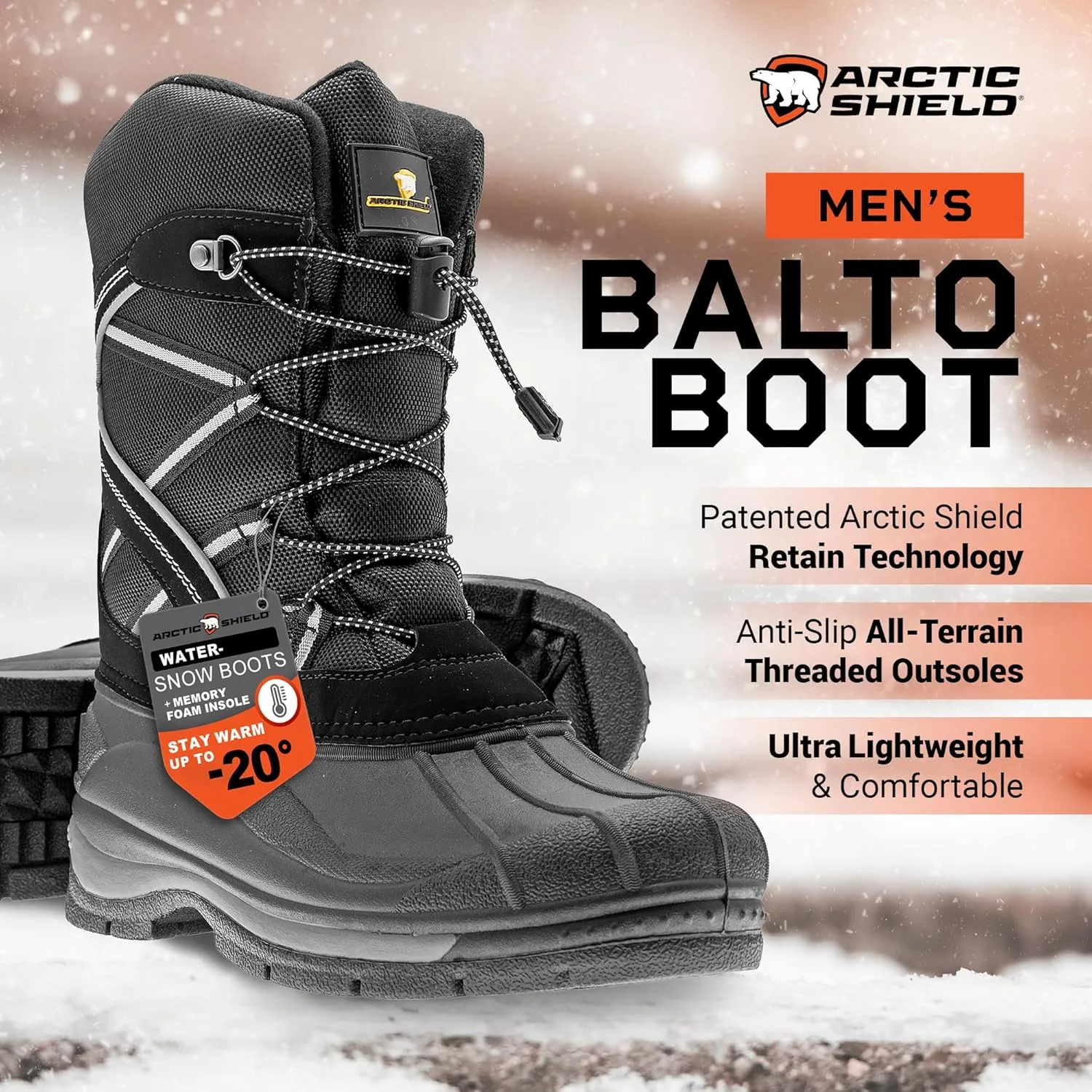 Balto Winter Boots for Men - Waterproof Warm Insulated Mens Snow Boots for Men - Comfortable Durable Outdoor Ski Mens Winter Snow Boots