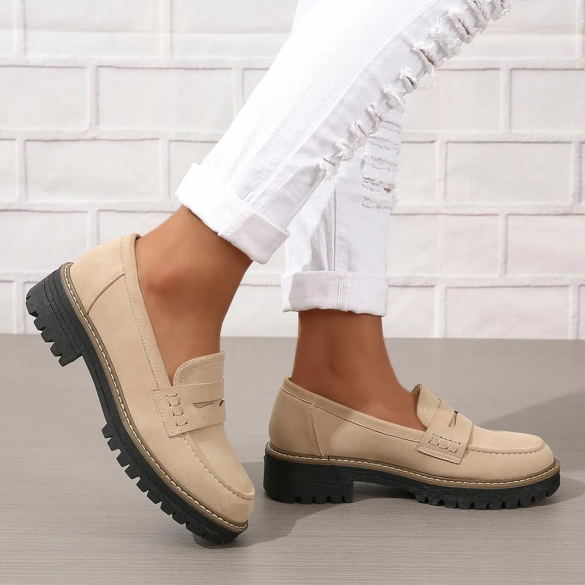 Bandkos Women's Platform Penny Loafers Slip On-Suede Chunky Dress Shoes Casual Business Oxford for Work