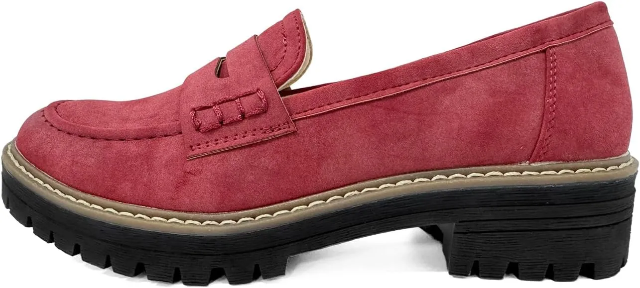Bandkos Women's Platform Penny Loafers Slip On-Suede Chunky Dress Shoes Casual Business Oxford for Work