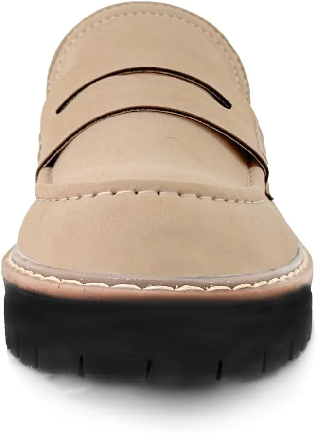 Bandkos Women's Platform Penny Loafers Slip On-Suede Chunky Dress Shoes Casual Business Oxford for Work