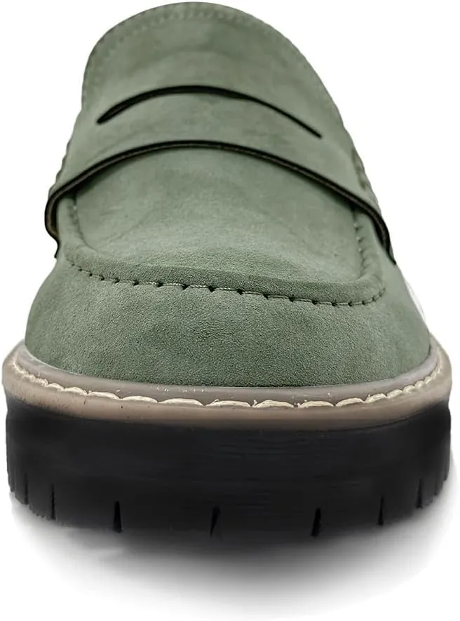 Bandkos Women's Platform Penny Loafers Slip On-Suede Chunky Dress Shoes Casual Business Oxford for Work