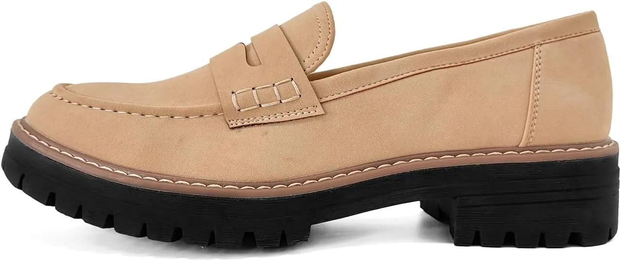 Bandkos Women's Platform Penny Loafers Slip On-Suede Chunky Dress Shoes Casual Business Oxford for Work