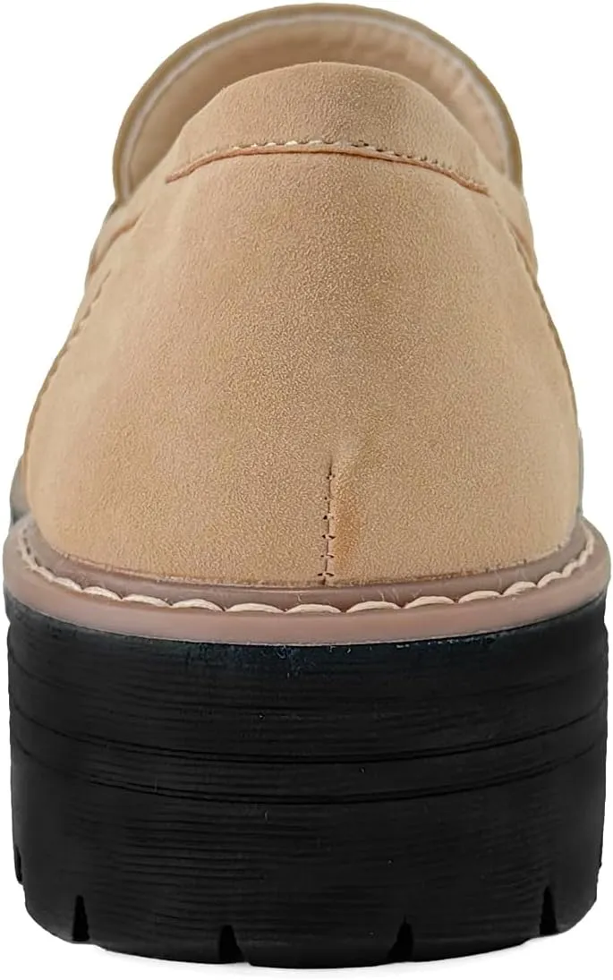 Bandkos Women's Platform Penny Loafers Slip On-Suede Chunky Dress Shoes Casual Business Oxford for Work