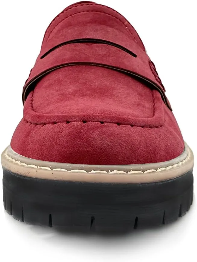 Bandkos Women's Platform Penny Loafers Slip On-Suede Chunky Dress Shoes Casual Business Oxford for Work