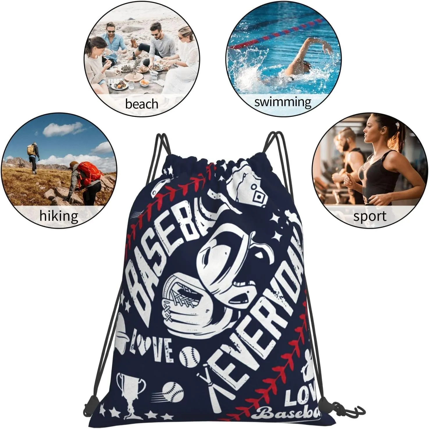 Baseball Lover Drawstring Backpack Waterproof Sports black String Bag Adjustable Lightweight Gym Dance Sackpack for Women Men Boys Girls