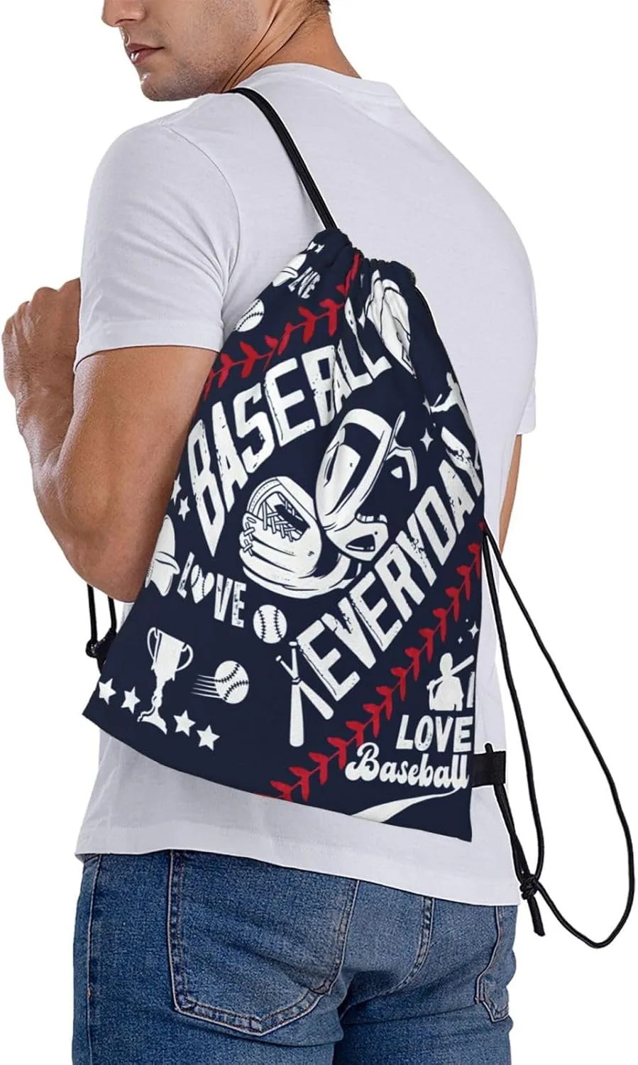 Baseball Lover Drawstring Backpack Waterproof Sports black String Bag Adjustable Lightweight Gym Dance Sackpack for Women Men Boys Girls