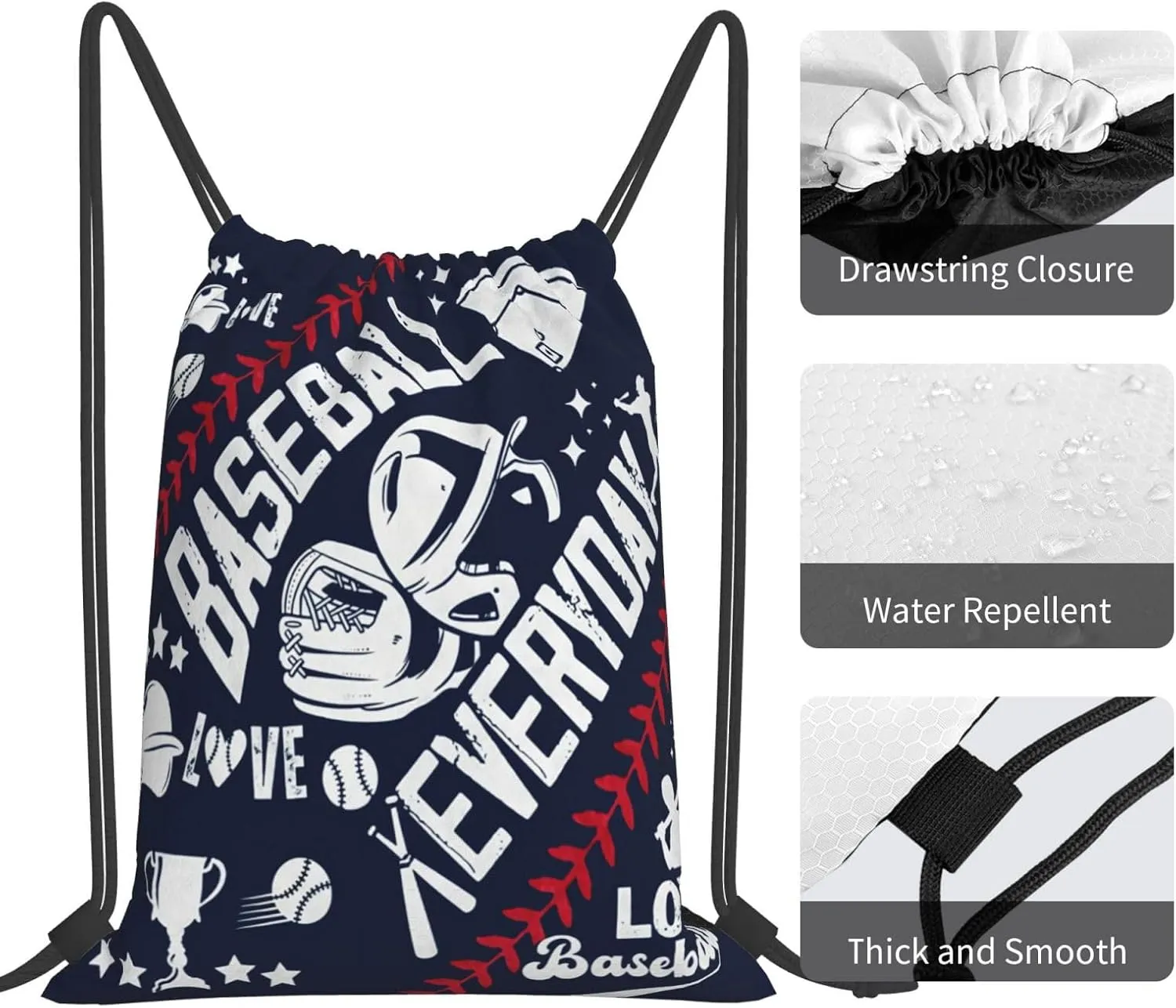 Baseball Lover Drawstring Backpack Waterproof Sports black String Bag Adjustable Lightweight Gym Dance Sackpack for Women Men Boys Girls