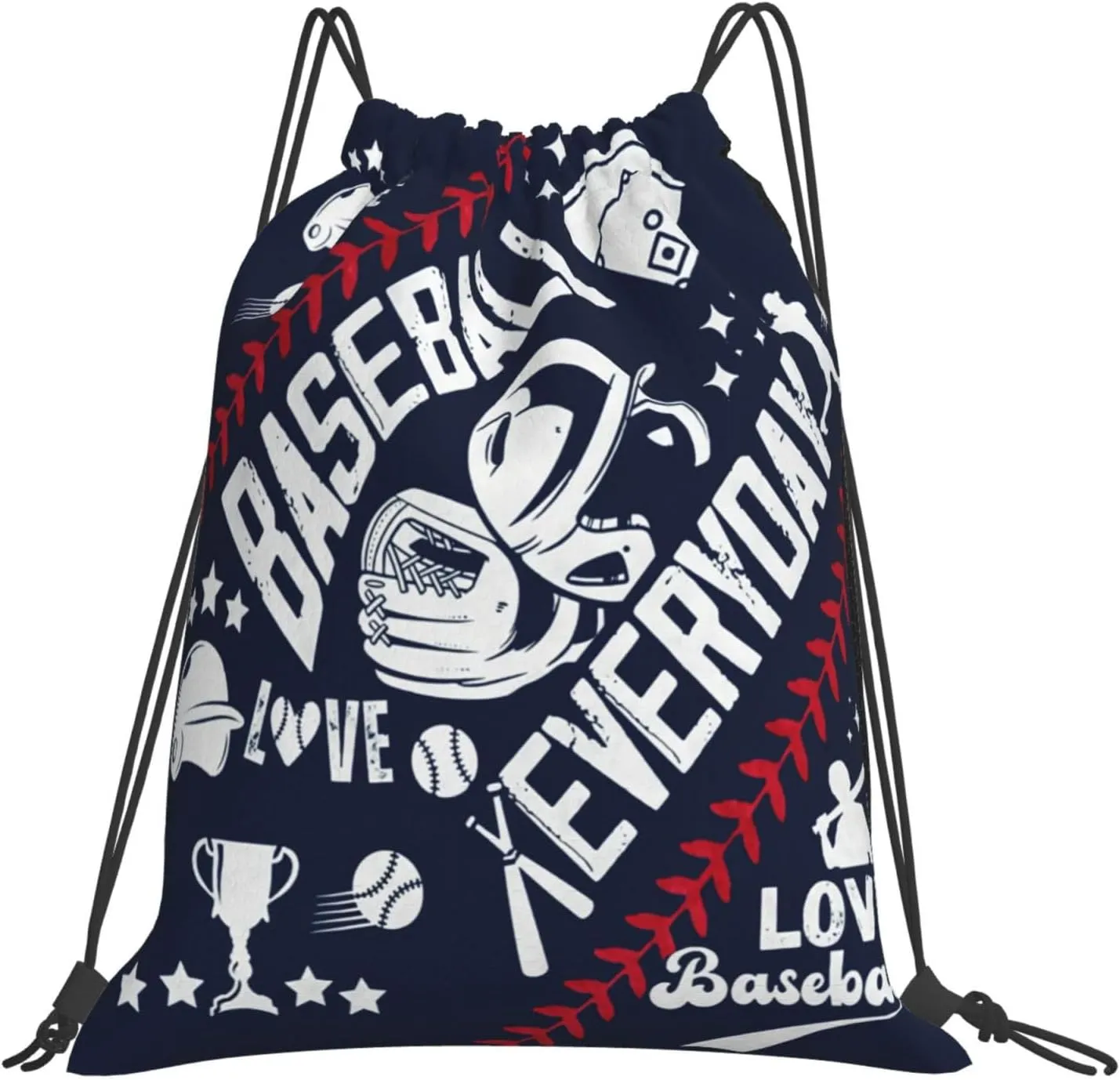 Baseball Lover Drawstring Backpack Waterproof Sports black String Bag Adjustable Lightweight Gym Dance Sackpack for Women Men Boys Girls