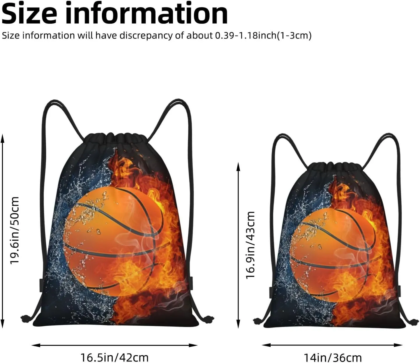 Basketball Drawstring Bags for Kids Boys Girls, Sports-Themed Drawstring Backpack Casual Knapsack for Adults Women Men, Black Draw String Rucksack Bags for Gym Travel Swimming Beach Camping, Small