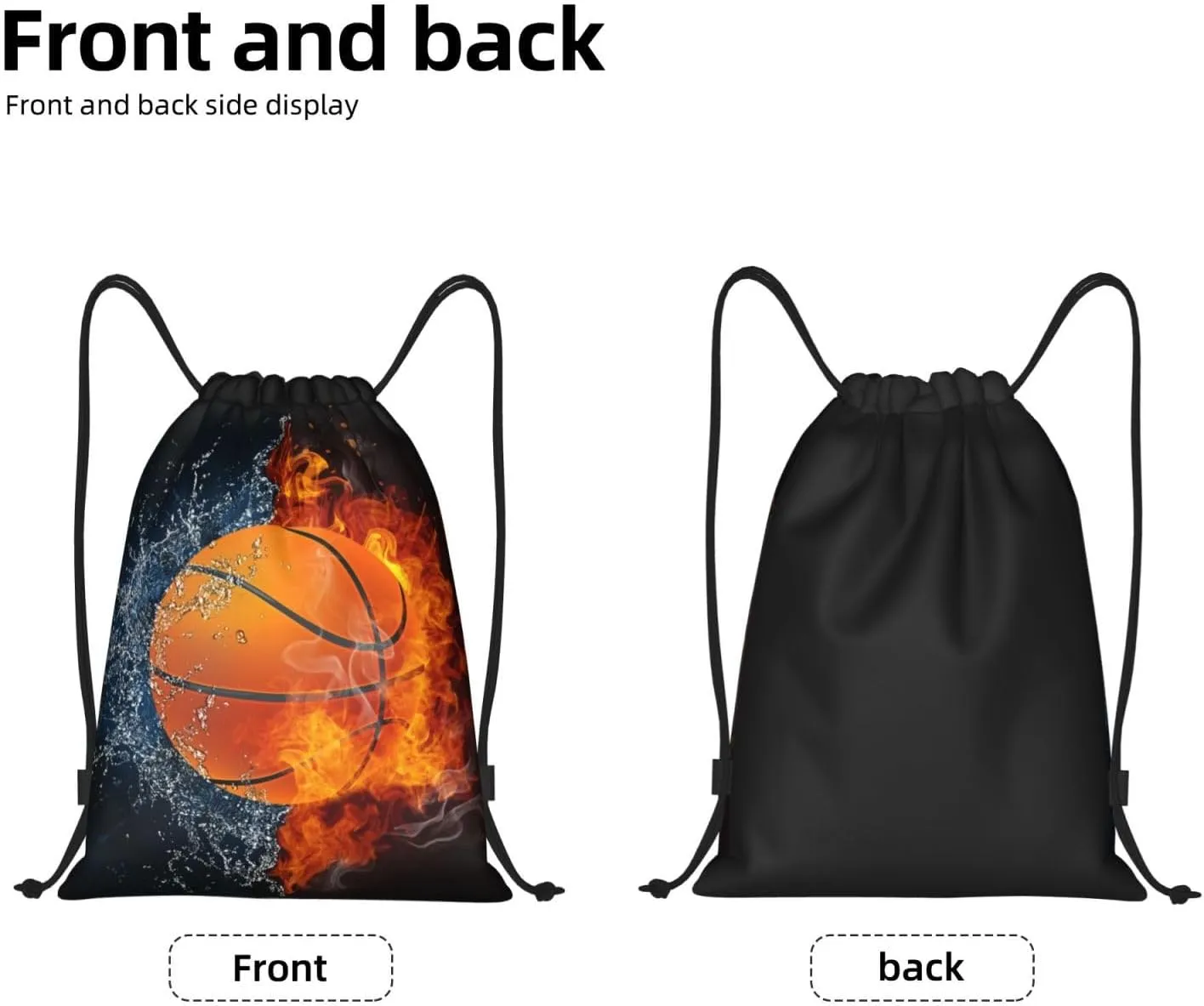Basketball Drawstring Bags for Kids Boys Girls, Sports-Themed Drawstring Backpack Casual Knapsack for Adults Women Men, Black Draw String Rucksack Bags for Gym Travel Swimming Beach Camping, Small