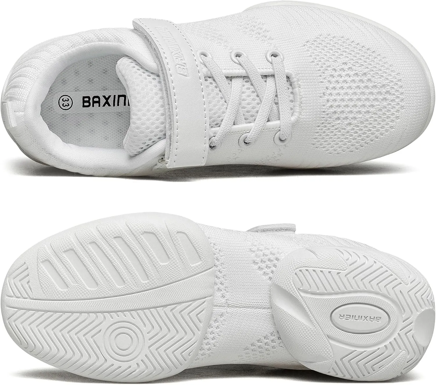BAXINIER Girls White Cheerleading Dance Shoes Breathable Youth Cheer Competition Sneakers Athletic Training Tennis Shoes