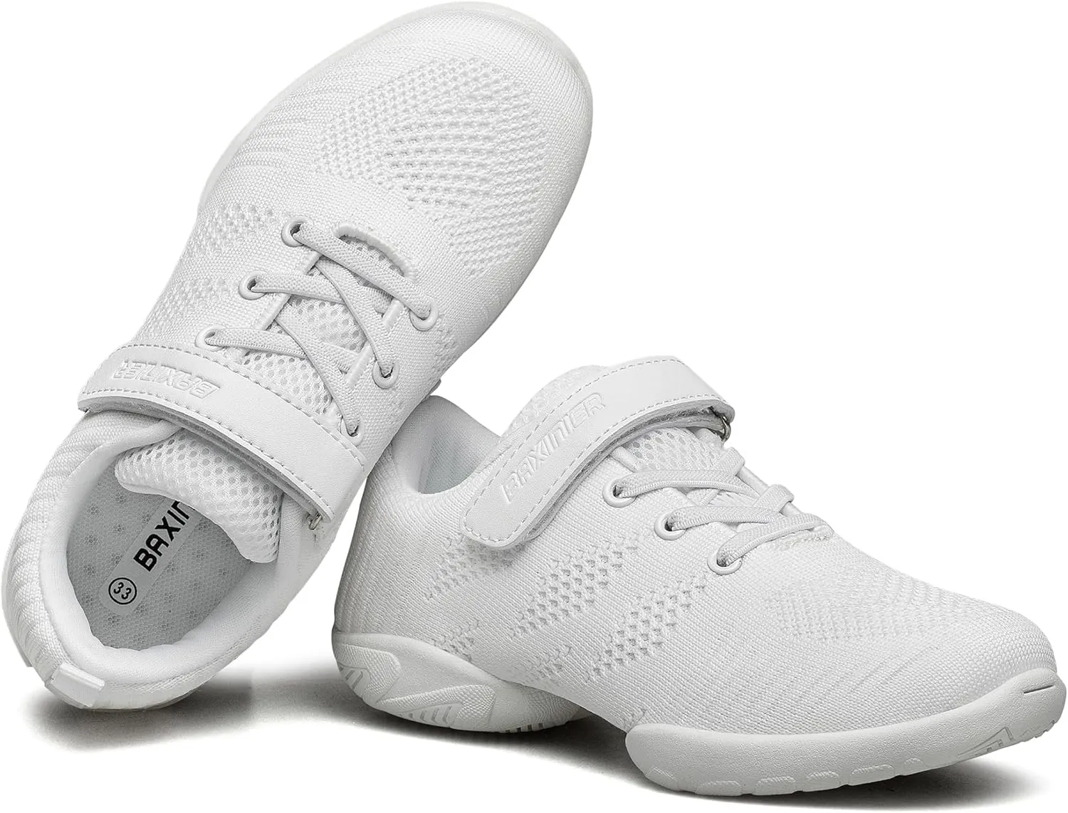BAXINIER Girls White Cheerleading Dance Shoes Breathable Youth Cheer Competition Sneakers Athletic Training Tennis Shoes