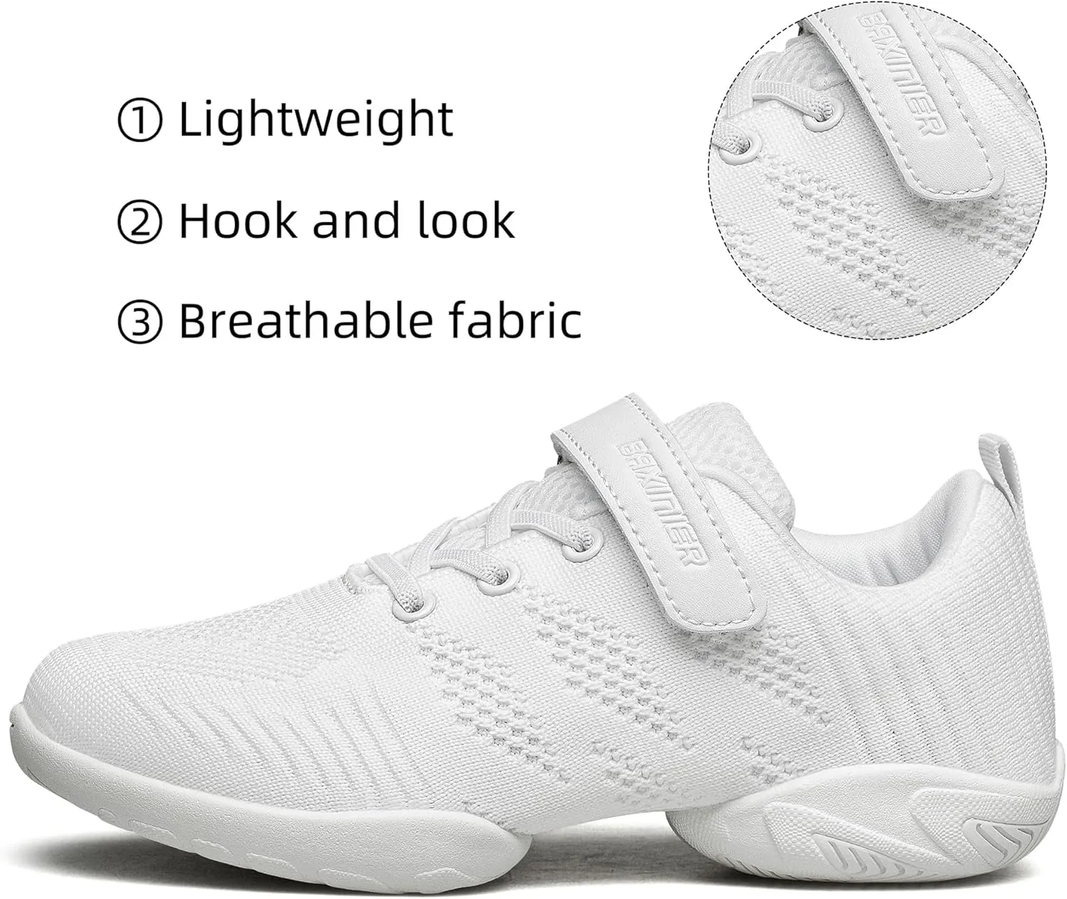 BAXINIER Girls White Cheerleading Dance Shoes Breathable Youth Cheer Competition Sneakers Athletic Training Tennis Shoes