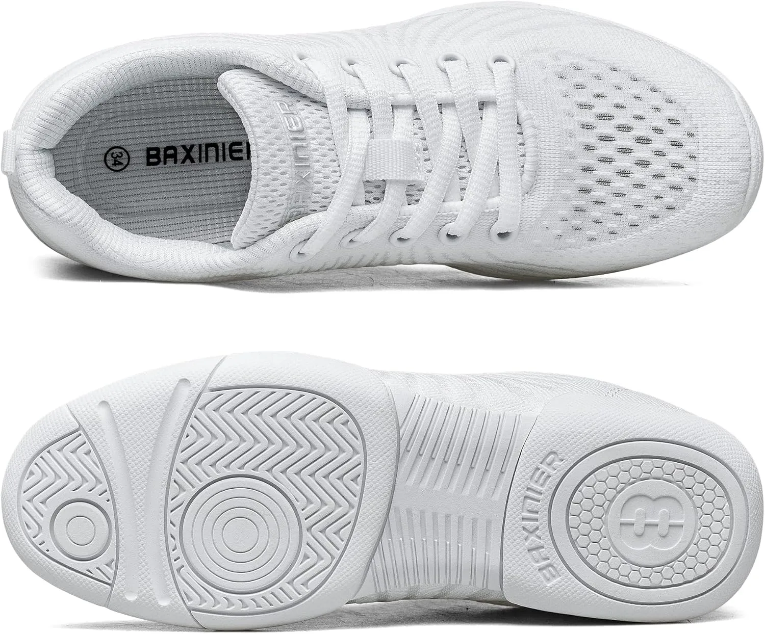 BAXINIER Girls White Cheerleading Shoes Youth Competition Cheer Sneakers Lightweight Athletic Training Dance Tennis Walking Shoes
