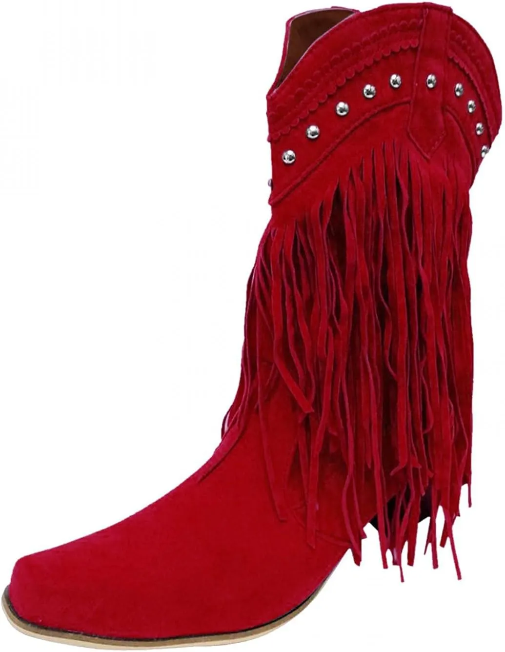 Bcshiye Women's Fringe Western Boot,Chunky Block Heel Tassel Cowboy Boots Vintage Cowgirl Knight Boots Knee High Boots