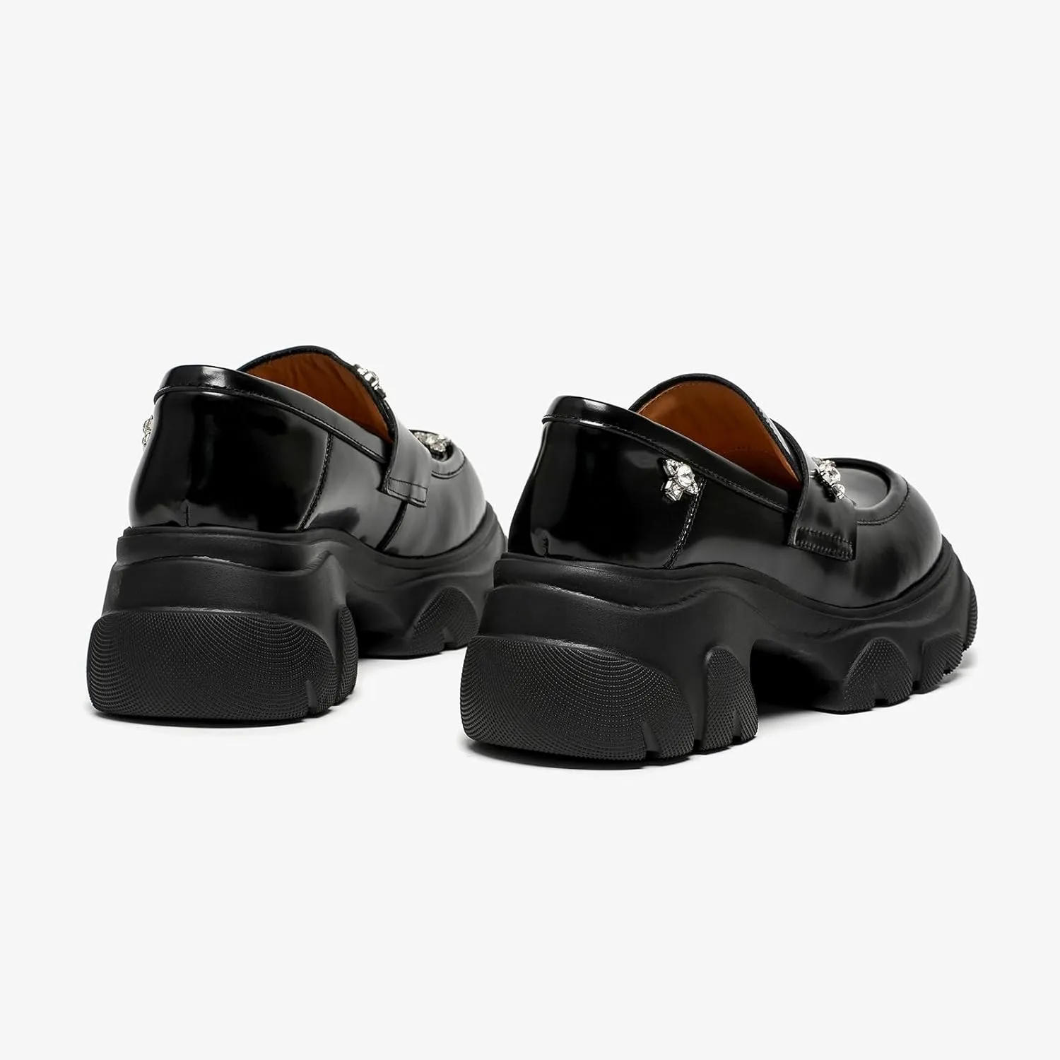 BEAU TODAY Chunky Loafers Women, Genuine Leather Platform Loafers for Women, Slip On Round Toe Comfortable Business Casual Dress Shoes