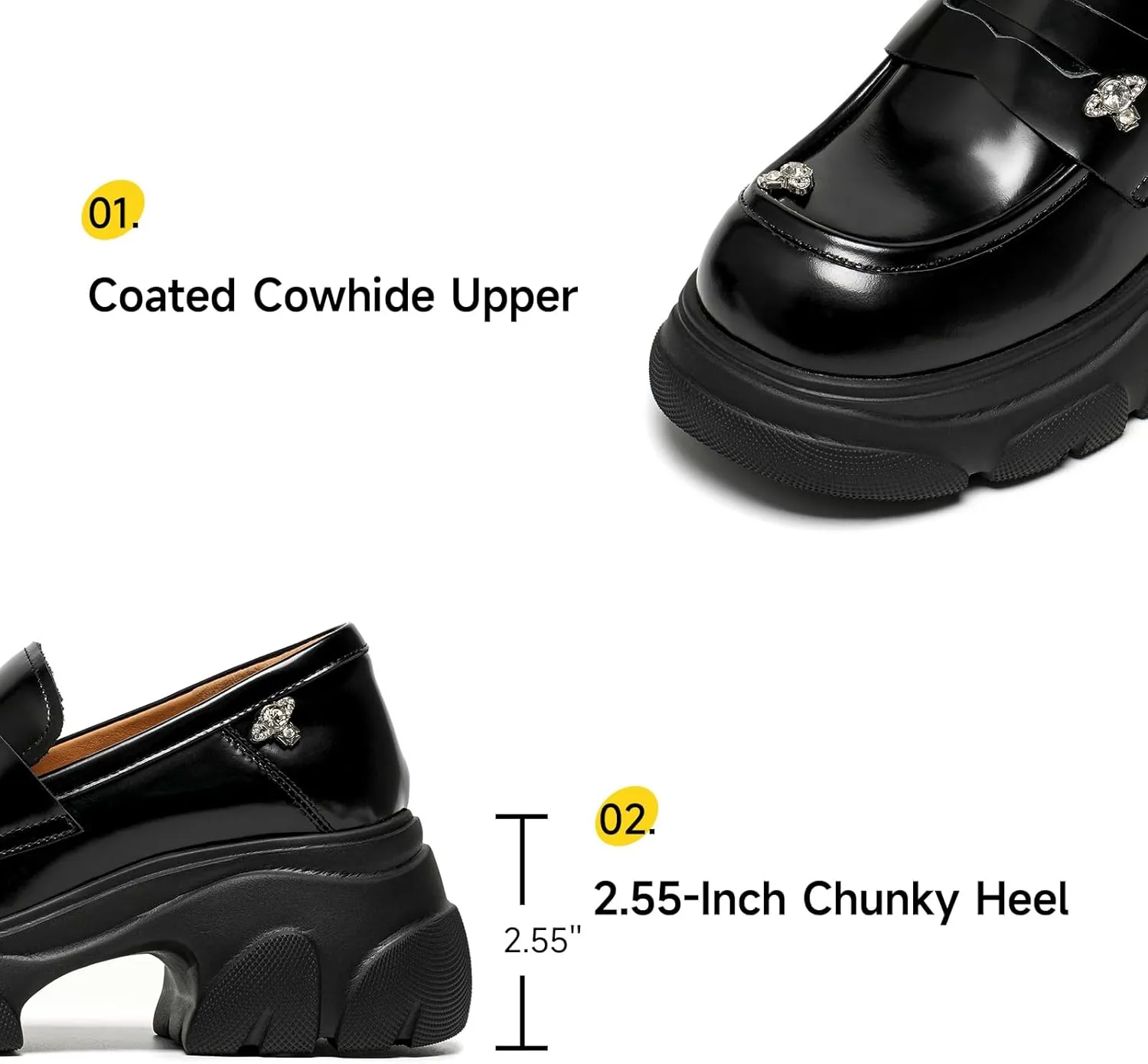 BEAU TODAY Chunky Loafers Women, Genuine Leather Platform Loafers for Women, Slip On Round Toe Comfortable Business Casual Dress Shoes