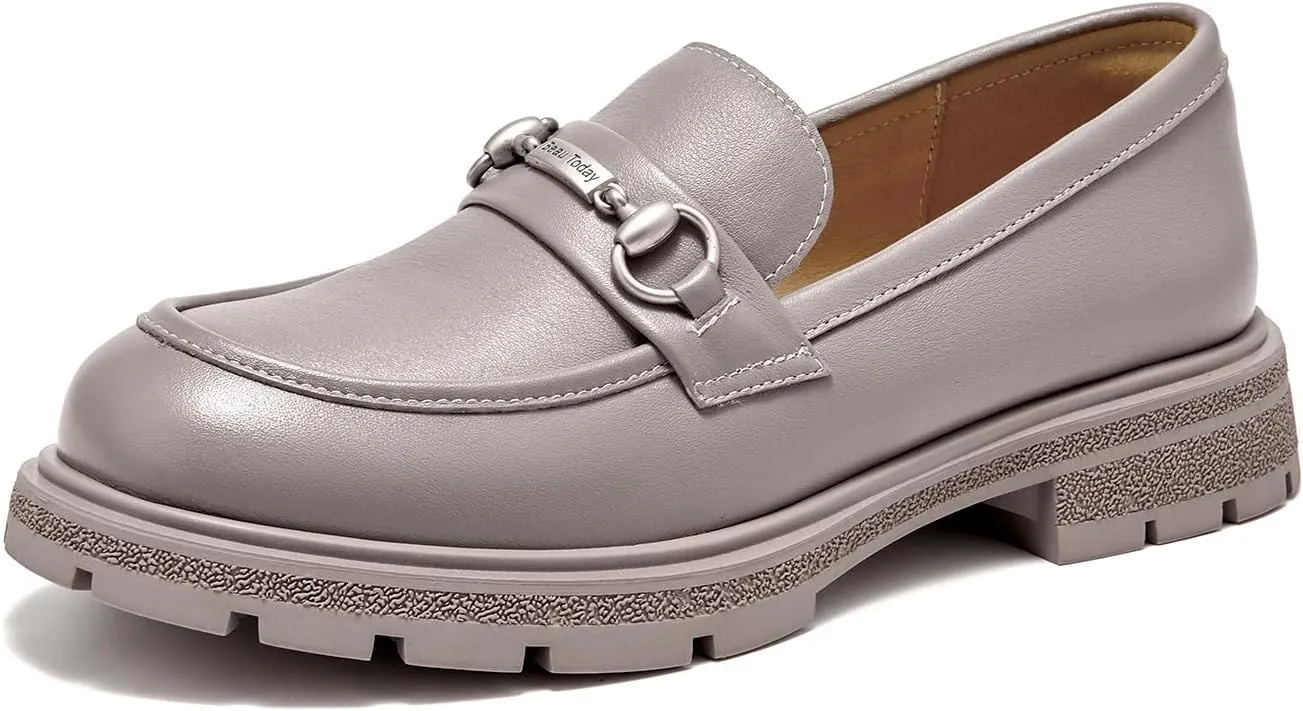 BEAU TODAY Chunky Loafers Women,Patent Full Grain Leather Loafers for Women,Comfortable Slip-on Fashion Platform Shoes, Non Slip Business Casual Work Office Square Toe Dress Shoes