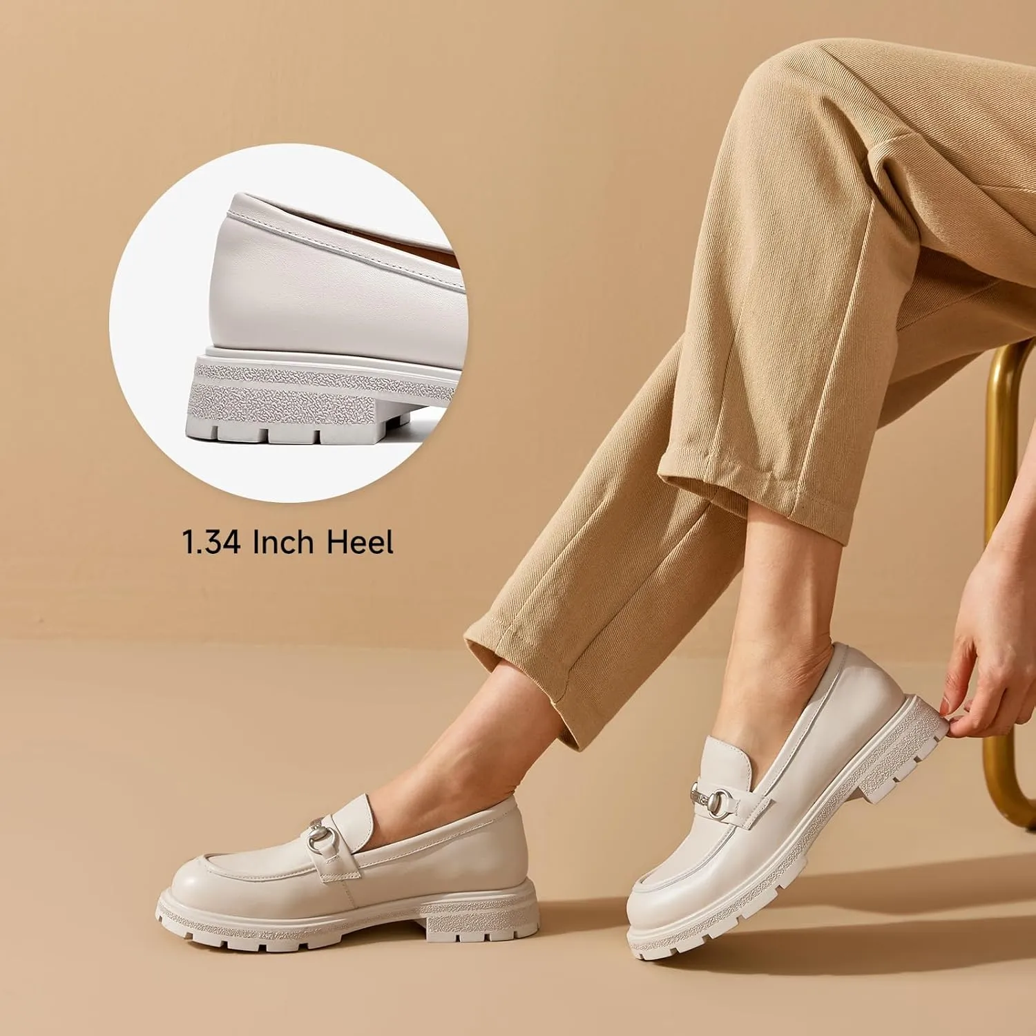 BEAU TODAY Chunky Loafers Women,Patent Full Grain Leather Loafers for Women,Comfortable Slip-on Fashion Platform Shoes, Non Slip Business Casual Work Office Square Toe Dress Shoes