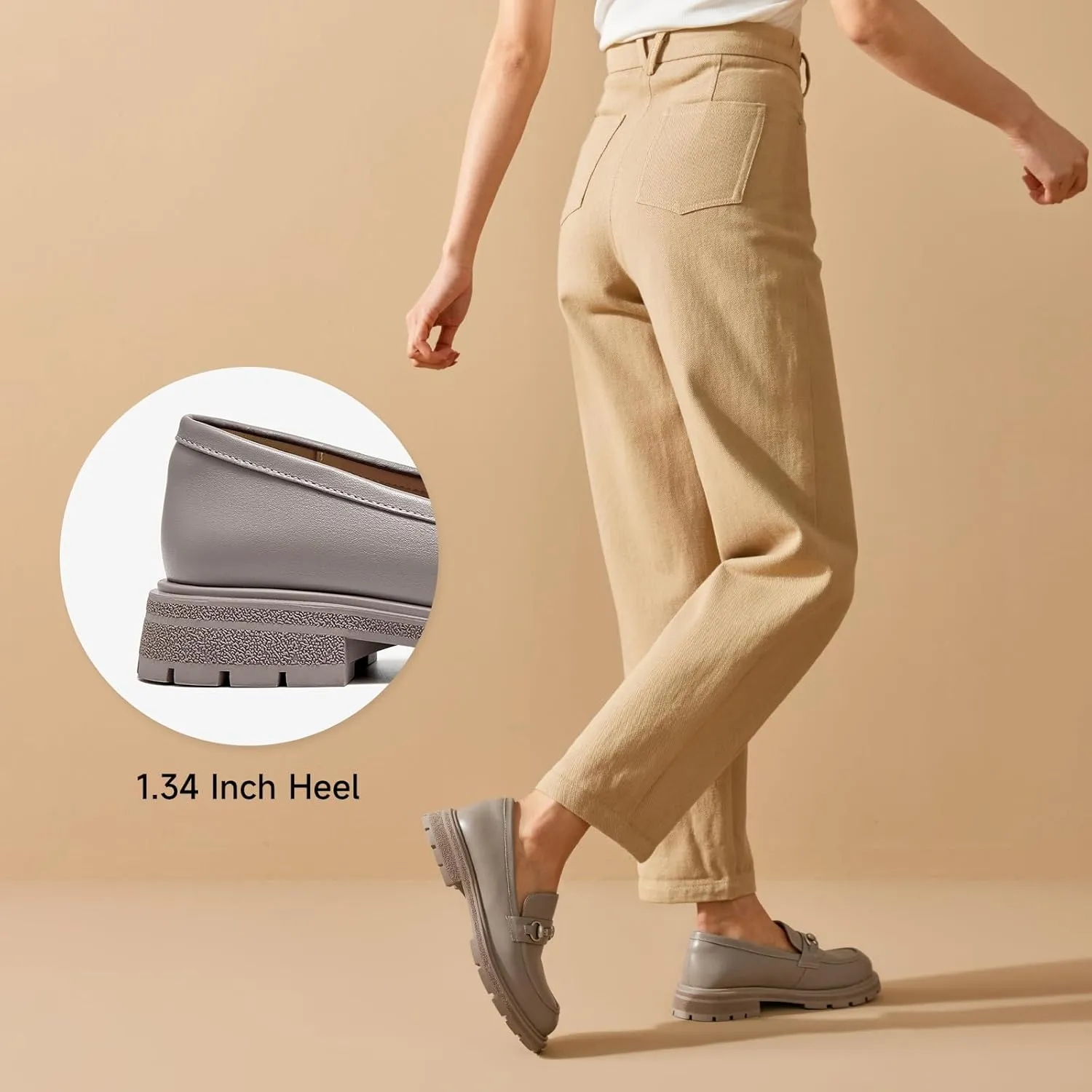 BEAU TODAY Chunky Loafers Women,Patent Full Grain Leather Loafers for Women,Comfortable Slip-on Fashion Platform Shoes, Non Slip Business Casual Work Office Square Toe Dress Shoes