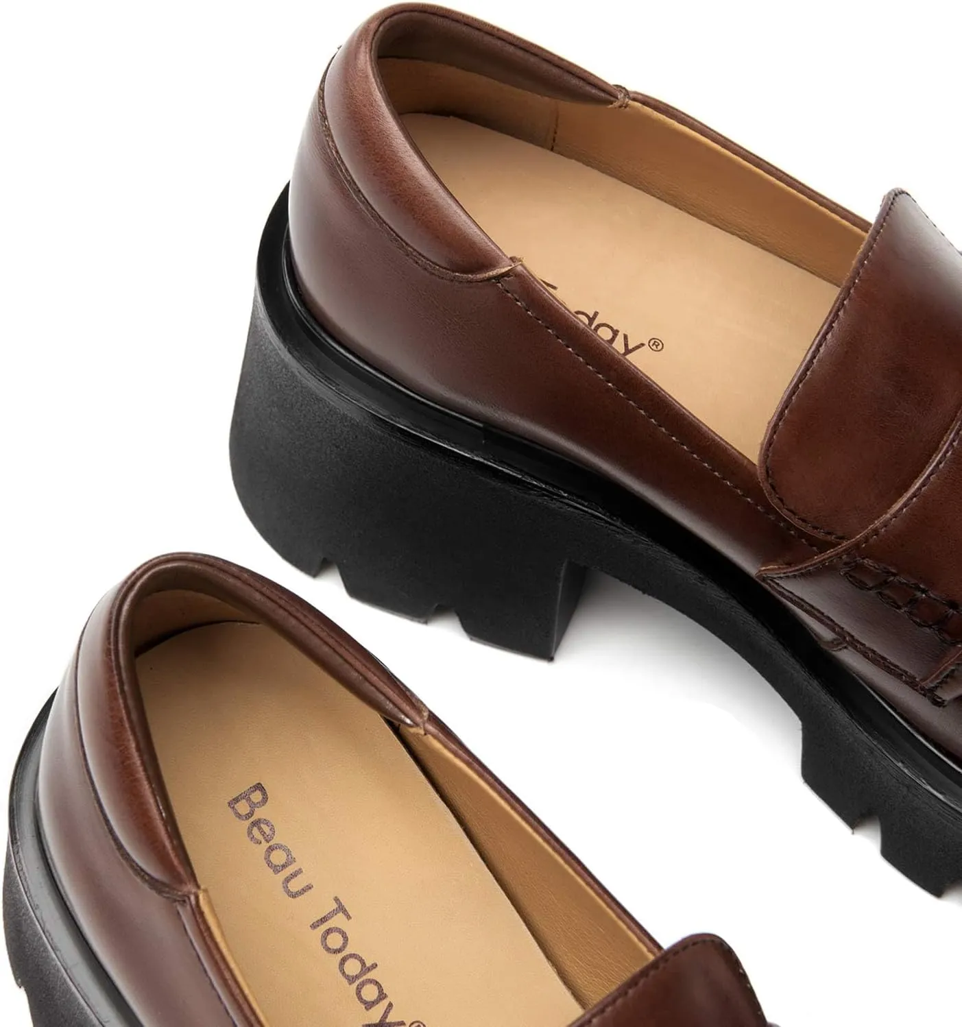 BEAU TODAY Chunky Loafers Women,Patent Leather Platform Loafers for Women,Lug Sole Slip On Penny Shoes,Comfortable Work Office Business Casual Dress Shoes