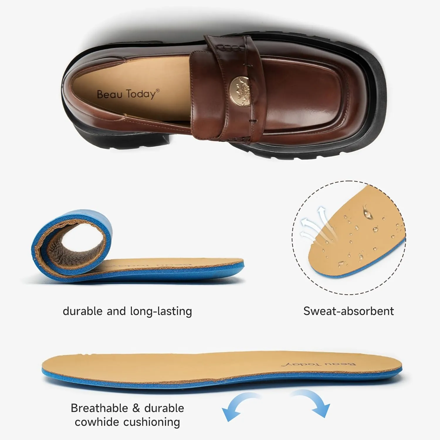 BEAU TODAY Chunky Loafers Women,Patent Leather Platform Loafers for Women,Lug Sole Slip On Penny Shoes,Comfortable Work Office Business Casual Dress Shoes
