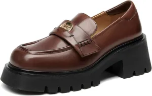 BEAU TODAY Chunky Loafers Women,Patent Leather Platform Loafers for Women,Lug Sole Slip On Penny Shoes,Comfortable Work Office Business Casual Dress Shoes