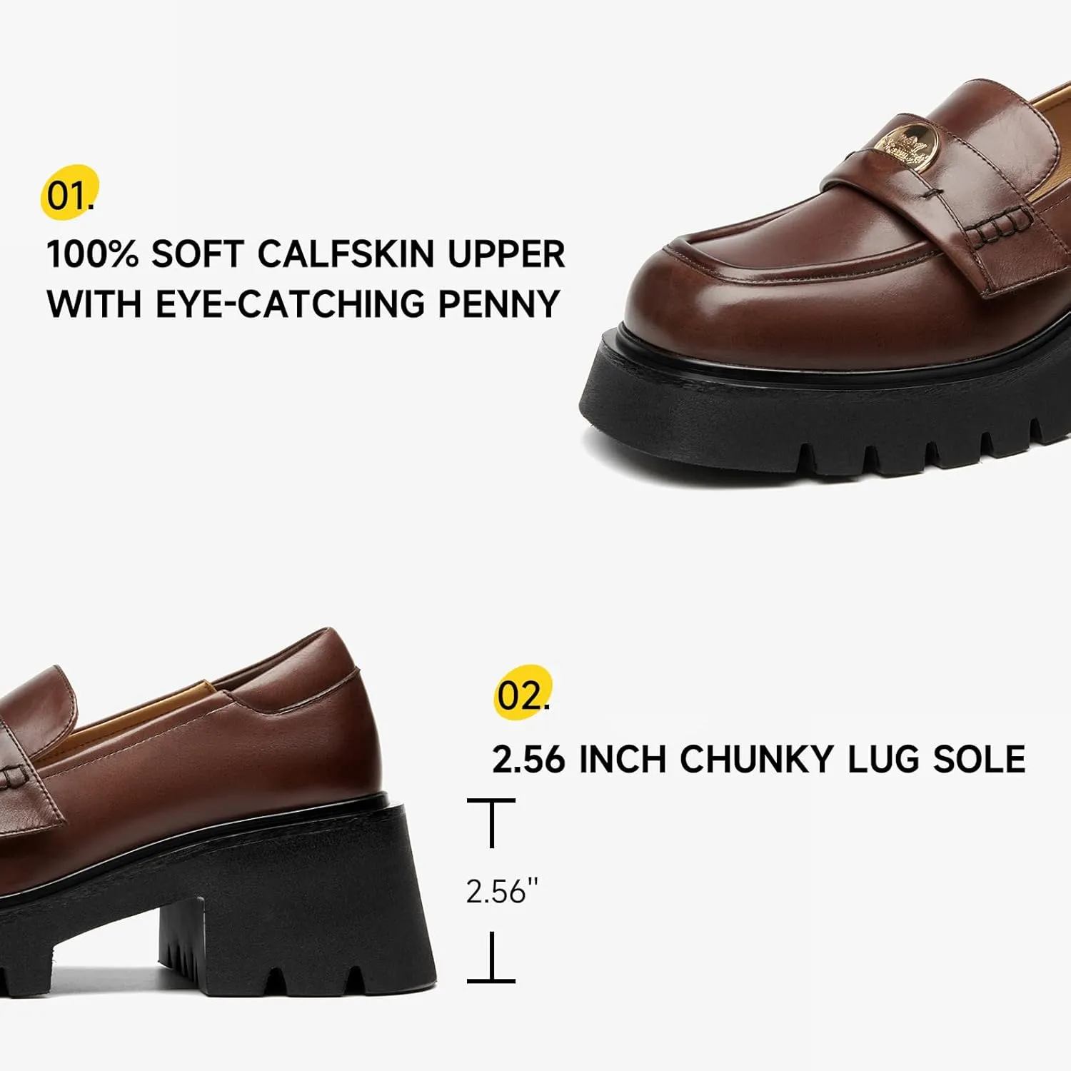 BEAU TODAY Chunky Loafers Women,Patent Leather Platform Loafers for Women,Lug Sole Slip On Penny Shoes,Comfortable Work Office Business Casual Dress Shoes