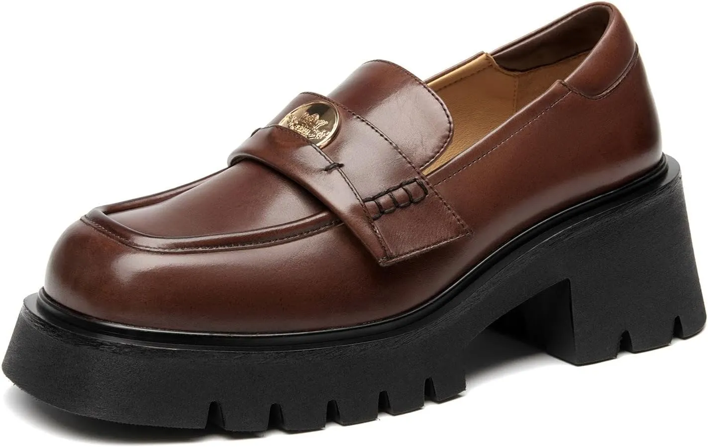 BEAU TODAY Chunky Loafers Women,Patent Leather Platform Loafers for Women,Lug Sole Slip On Penny Shoes,Comfortable Work Office Business Casual Dress Shoes