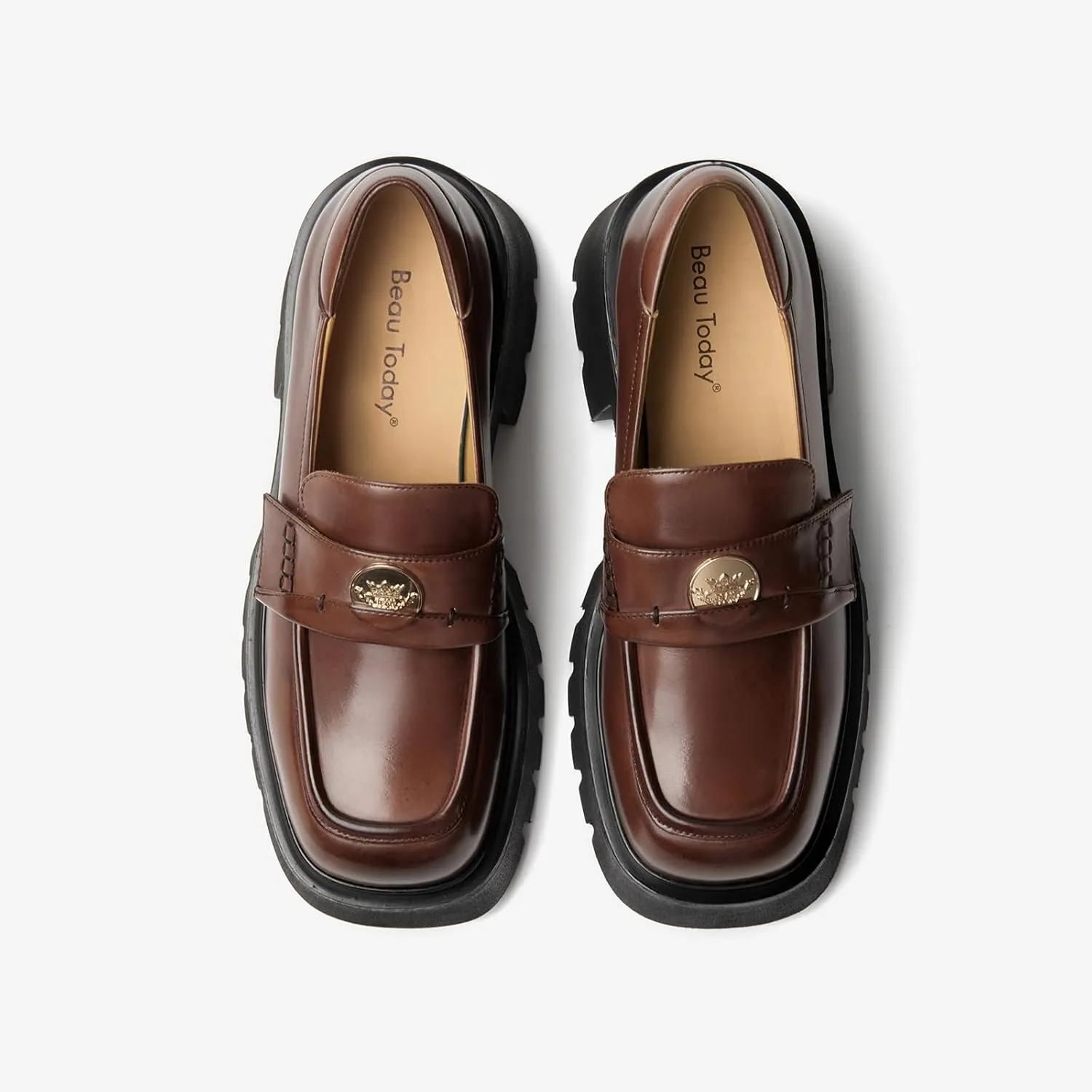 BEAU TODAY Chunky Loafers Women,Patent Leather Platform Loafers for Women,Lug Sole Slip On Penny Shoes,Comfortable Work Office Business Casual Dress Shoes