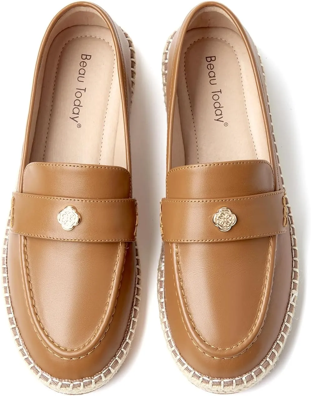 BEAU TODAY Loafers for Women, Classic Womens Penny Loafers, Casual Slip-on Leather Loafers Women, Breathable Lightweight Handmade Work Flats for Women Brown US 6