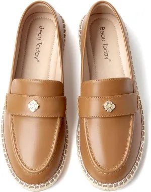 BEAU TODAY Loafers for Women, Classic Womens Penny Loafers, Casual Slip-on Leather Loafers Women, Breathable Lightweight Handmade Work Flats for Women Brown US 6