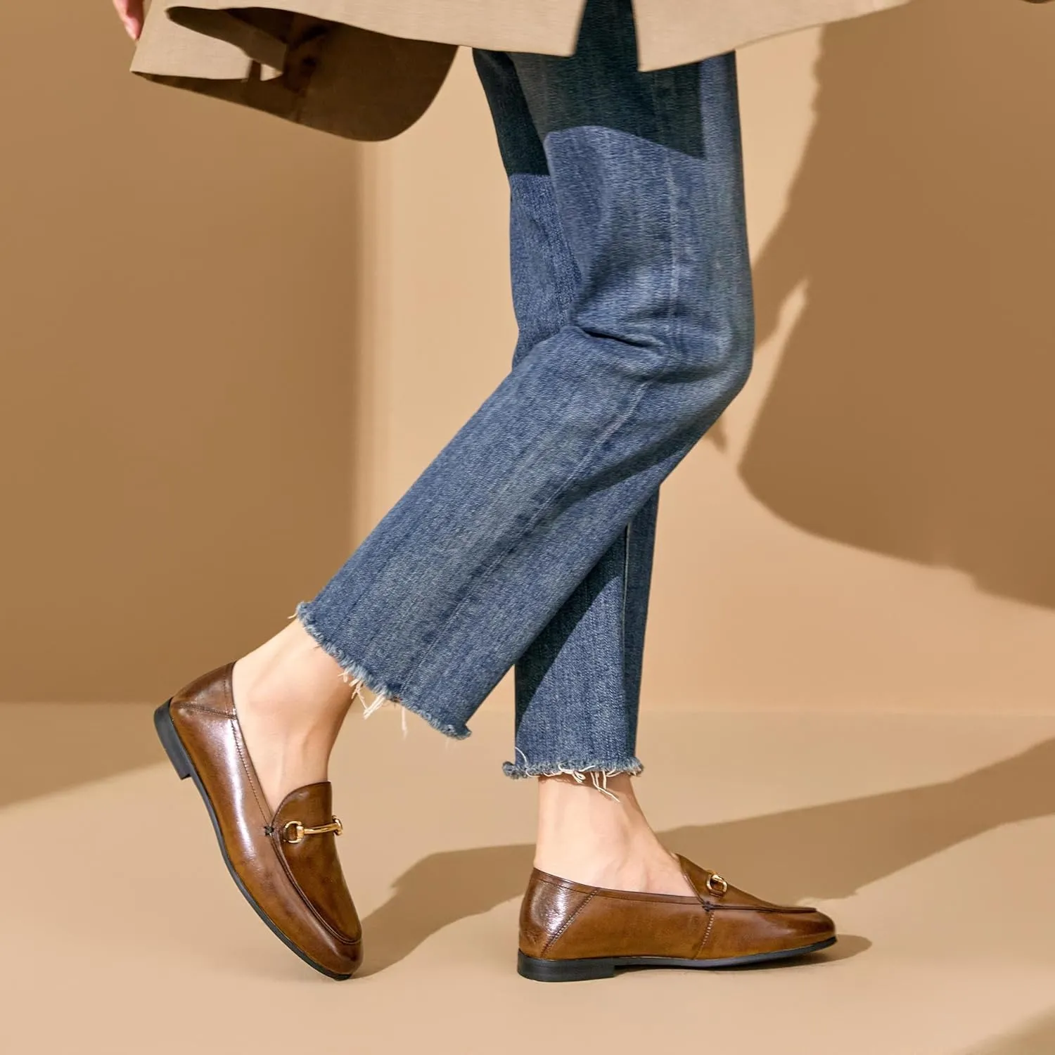 BEAU TODAY Loafers for Women Flats Shoes, Women’s Leather Penny Loafers, Comfortable Slip-on Business Casual Loafers Pointed Toe Non-Slip Office Work Trendy Ladies Flat Dress Shoes