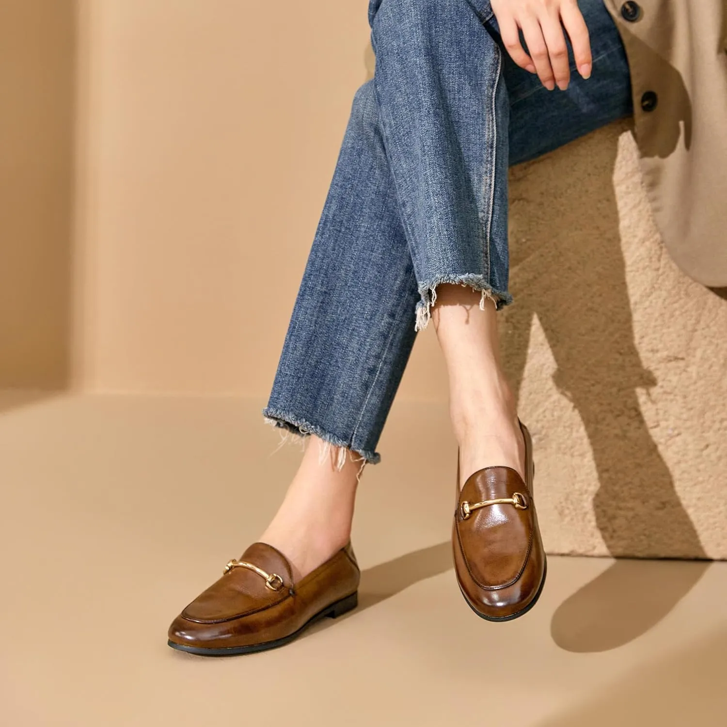 BEAU TODAY Loafers for Women Flats Shoes, Women’s Leather Penny Loafers, Comfortable Slip-on Business Casual Loafers Pointed Toe Non-Slip Office Work Trendy Ladies Flat Dress Shoes