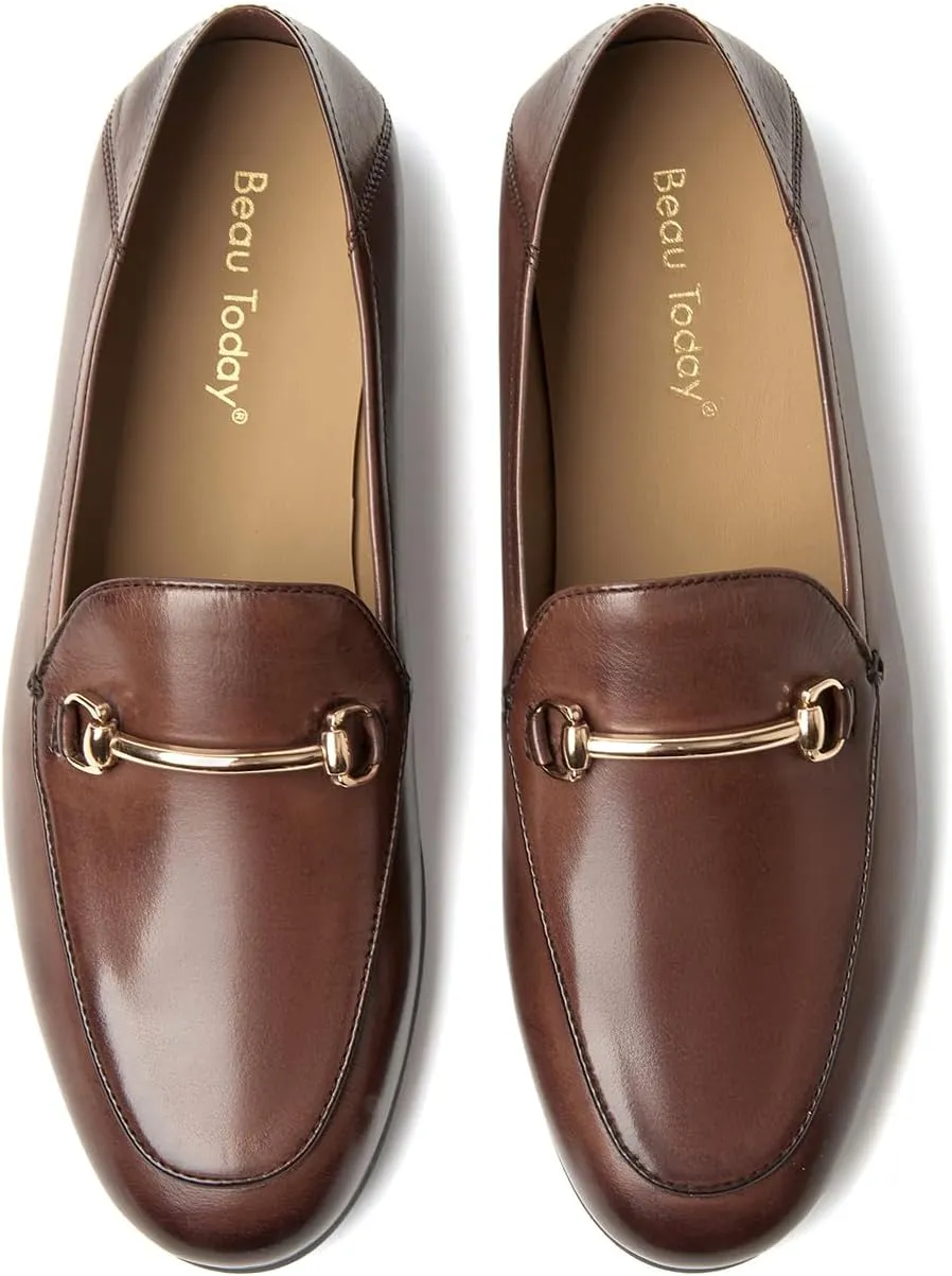 BEAU TODAY Loafers for Women Flats Shoes, Women’s Leather Penny Loafers, Comfortable Slip-on Business Casual Loafers Pointed Toe Non-Slip Office Work Trendy Ladies Flat Dress Shoes