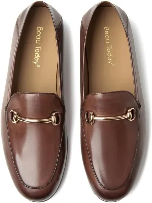 BEAU TODAY Loafers for Women Flats Shoes, Women’s Leather Penny Loafers, Comfortable Slip-on Business Casual Loafers Pointed Toe Non-Slip Office Work Trendy Ladies Flat Dress Shoes