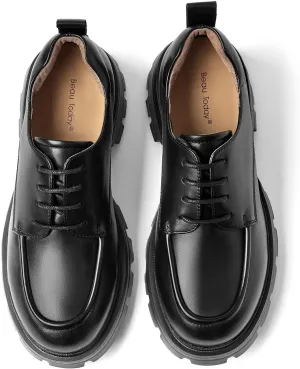 BEAU TODAY Oxford Shoes for Women, Chunky Platform Oxfords for Women, Genuine Leather Oxfords Shoes, Comfortable Business Office Work Shoes, Casual Low Heel Round Toe Dress Oxford Shoes