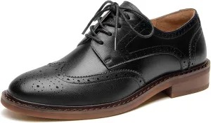 BEAU TODAY Oxford Shoes for Women,Leather Brogue Dress Shoes,Comfort Brethable Ladies Lace-up Handmade Wingtip Shoes for Business Work