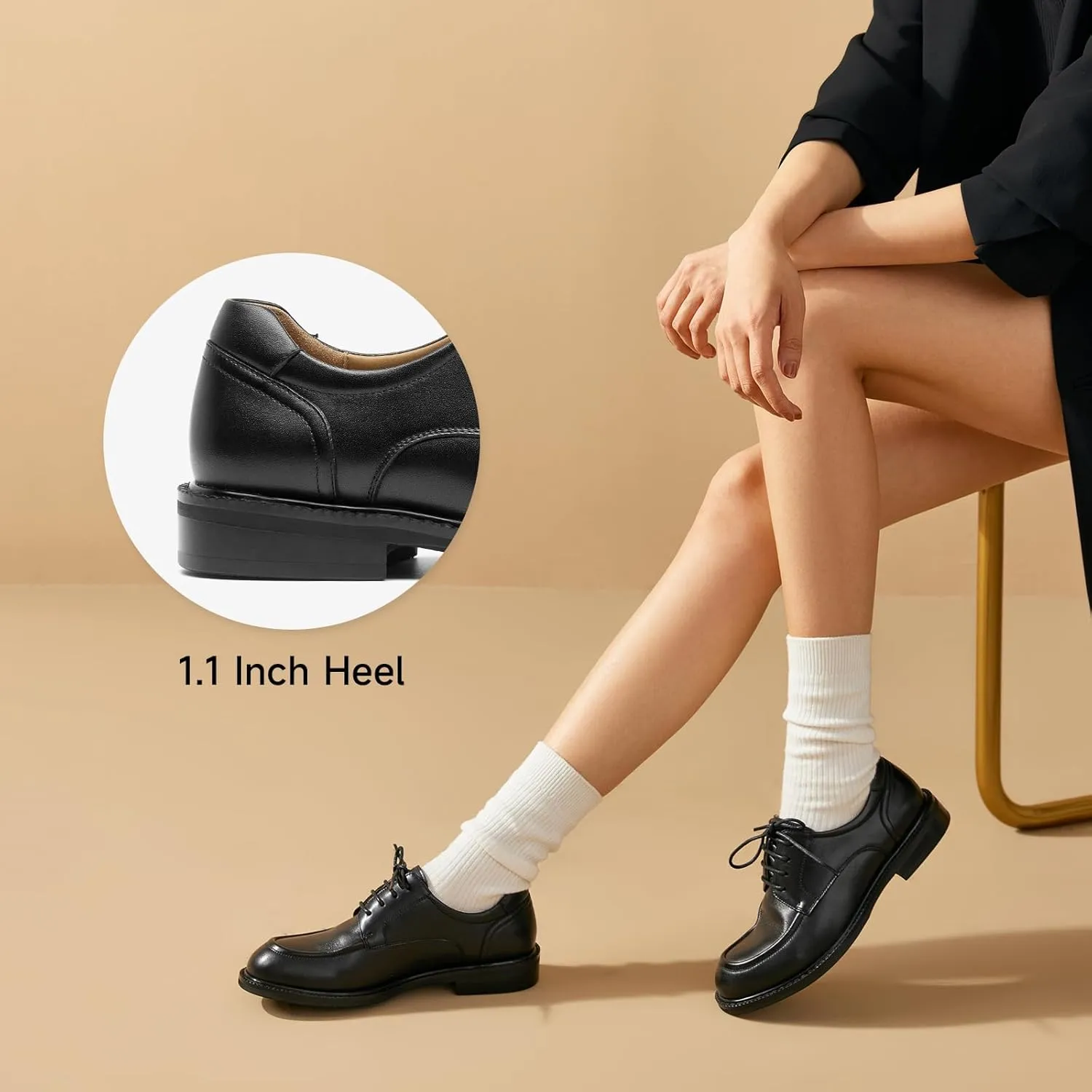 BEAU TODAY Oxford Shoes for Women,Leather Brogue Dress Shoes,Comfort Brethable Ladies Lace-up Handmade Wingtip Shoes for Business Work