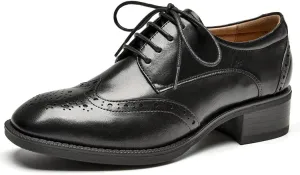 BEAU TODAY Oxford Shoes for Women,Leather Brogue Dress Shoes,Comfort Brethable Ladies Lace-up Handmade Wingtip Shoes for Business Work