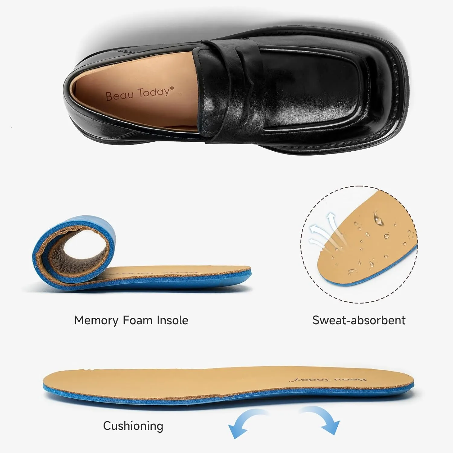 BEAU TODAY Penny Loafers for Women, Women’s Slip On Leather Loafers, Chunky Tassel Loafers Square Toe Shoes, Comfortable Dressy Business Casual Non-Slip Office Ladies Shoes