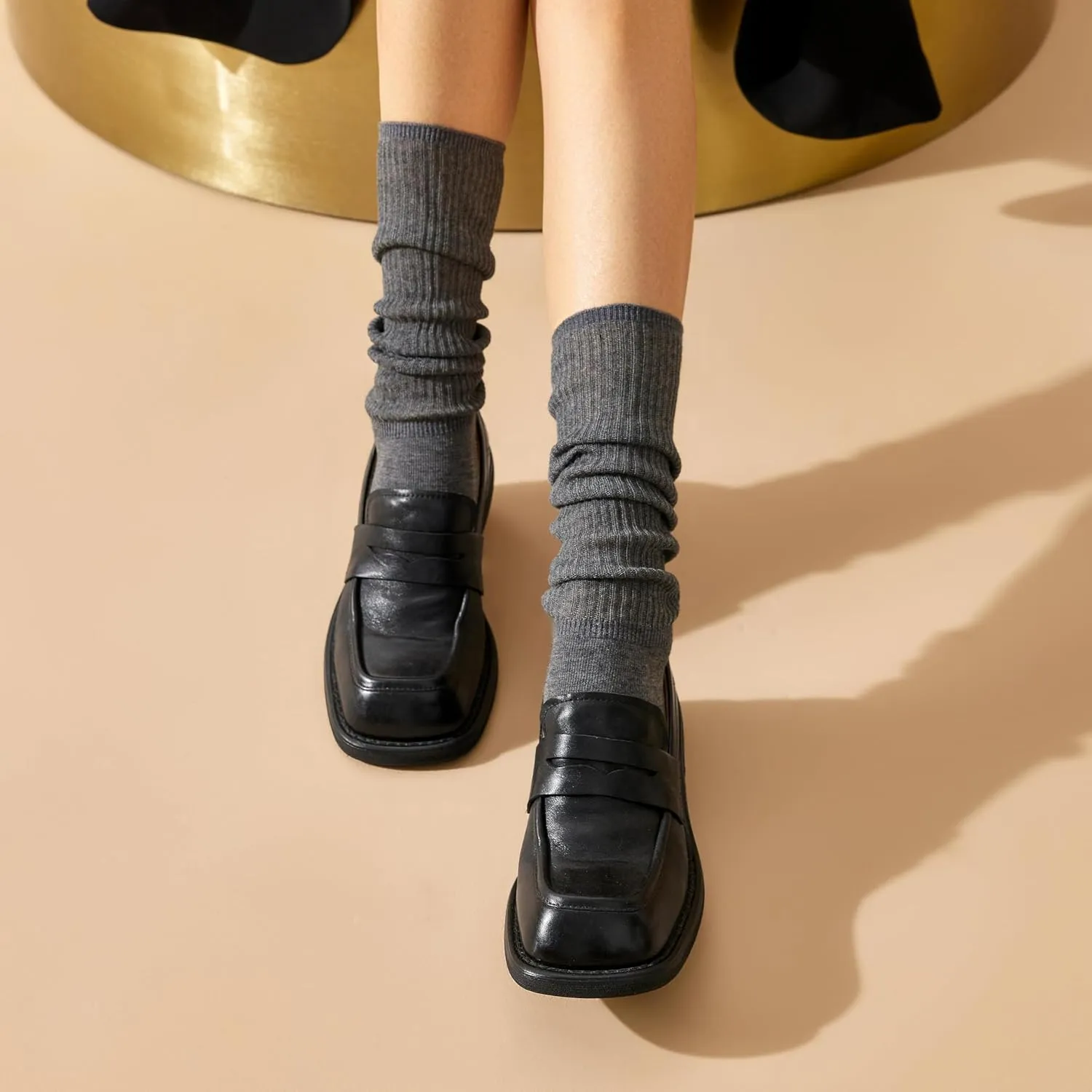 BEAU TODAY Penny Loafers for Women, Women’s Slip On Leather Loafers, Chunky Tassel Loafers Square Toe Shoes, Comfortable Dressy Business Casual Non-Slip Office Ladies Shoes