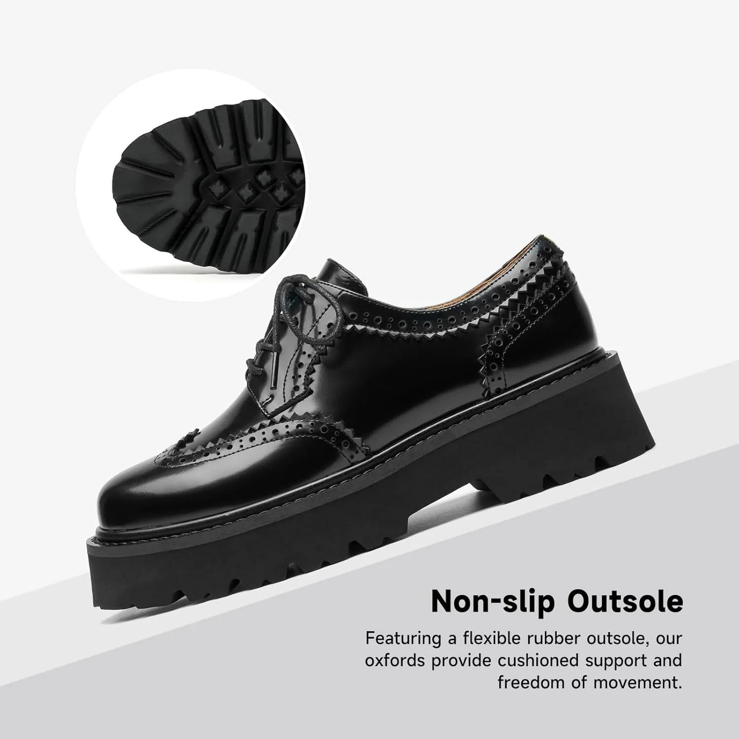 BEAU TODAY Platform Oxfords for Women, Oxford Shoes for Women, Chunky Leather Lace Up Oxford Shoes, Casual Comfort Business Work Office Dress Shoes
