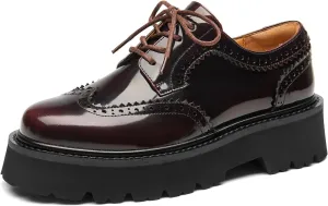 BEAU TODAY Platform Oxfords for Women, Oxford Shoes for Women, Chunky Leather Lace Up Oxford Shoes, Casual Comfort Business Work Office Dress Shoes