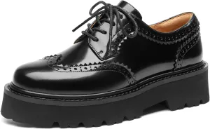 BEAU TODAY Platform Oxfords for Women, Oxford Shoes for Women, Chunky Leather Lace Up Oxford Shoes, Casual Comfort Business Work Office Dress Shoes