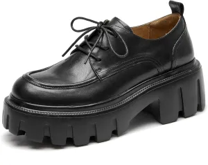 BEAU TODAY Platform Oxfords for Women, Oxford Shoes for Women, Chunky Leather Lace Up Oxford Shoes, Casual Comfort Business Work Office Dress Shoes
