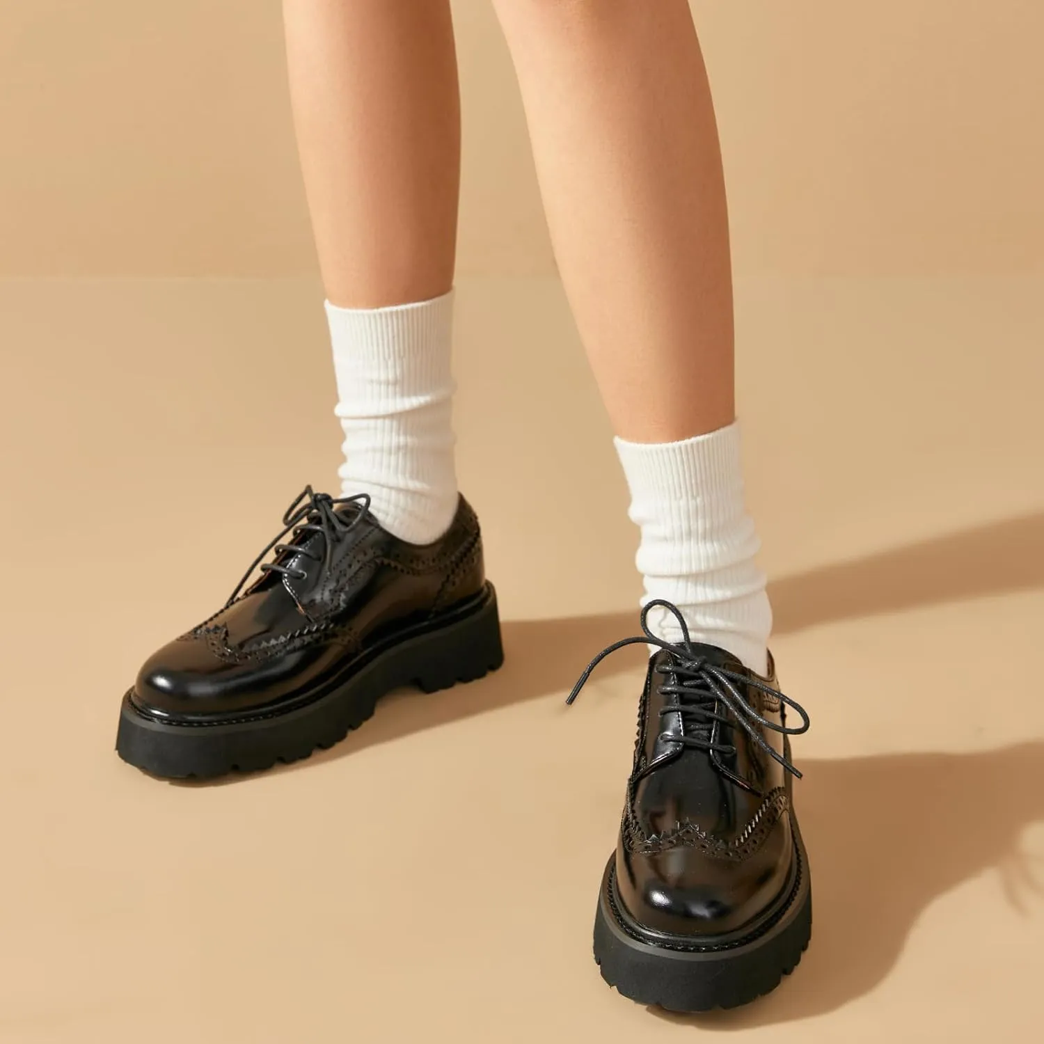 BEAU TODAY Platform Oxfords for Women, Oxford Shoes for Women, Chunky Leather Lace Up Oxford Shoes, Casual Comfort Business Work Office Dress Shoes